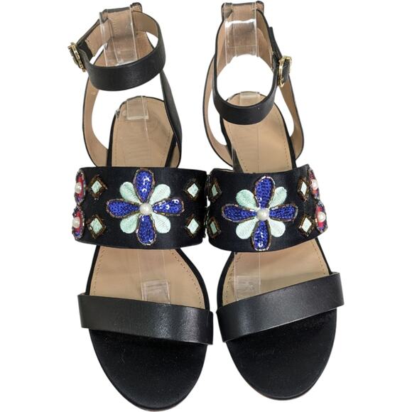 Tory Burch Estella Sandals 7.5 Crystal Embellished Leather Wedge Ankle Strap - Picture 7 of 15